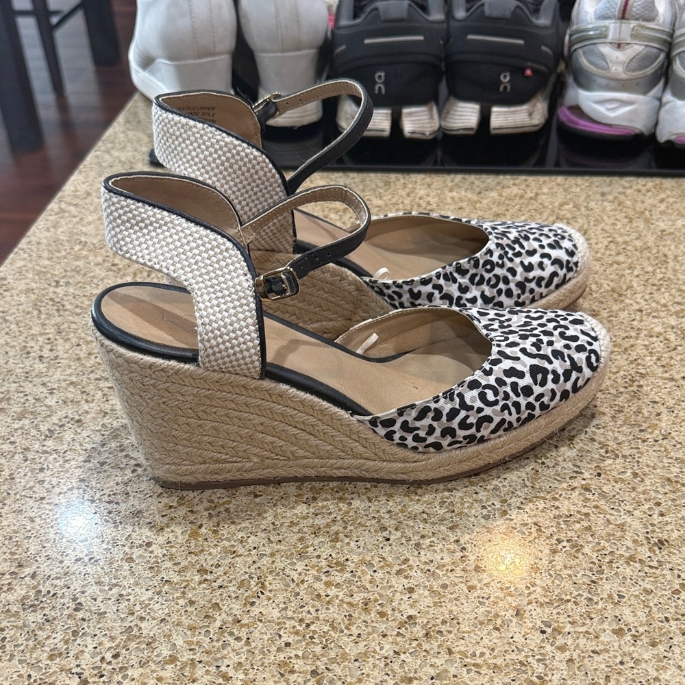LOFT Black and White Animal Print Wedges, Size 9